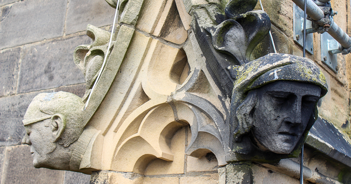 Close up image showing the restoration work of the stonemasons at Durham Cathedral